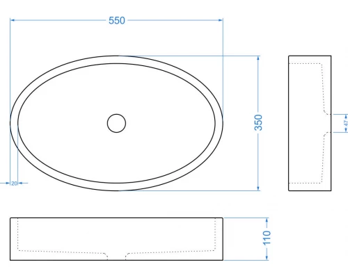 Раковина для ванной комнаты накладная Uperwood Rome (55*35 см, овальная, графит)