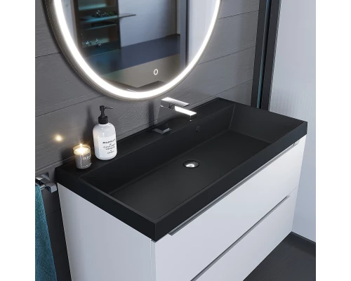 Раковина кварцевая для ванной Uperwood Classic Quartz (90 см, черная матовая, уголь)