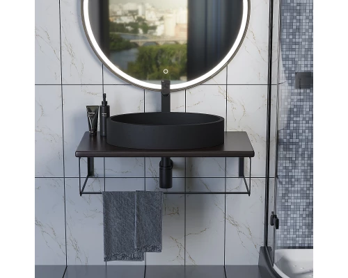 Комплект столешница для ванной Uperwood Tanos (с накладной раковиной Rome и кронштейнами 80 см, бук темный)