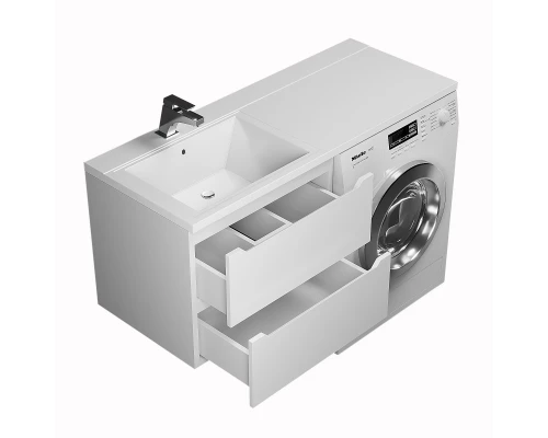 Тумба под стиральную машину Uperwood Tanos 60 см (подвесная, белая, с раковиной Cosmos 120 см, левая)
