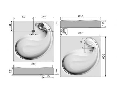Раковина над стиральной машиной Uperwood Buta (60,5*60 см)