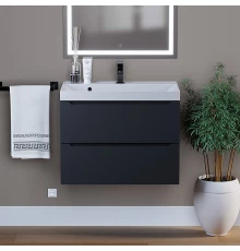 Тумба с раковиной для ванной Uperwood Tanos (70 см, подвесная, матовая, черная)