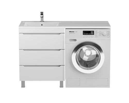 Тумба под стиральную машину Uperwood Tanos 60 см (напольная, белая, с раковиной Cosmos 120 см, левая)
