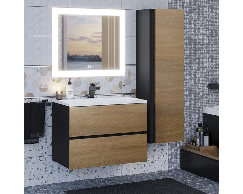 Тумба под раковину для ванной Uperwood Barsa (70 см, подвесная, черная/дуб сонома)