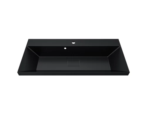 Раковина для ванной Uperwood Classic New 100 см, черная глянцевая, с накладкой для слива