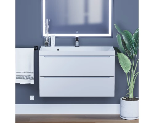 Тумба с раковиной для ванной Uperwood Tanos (90 см, подвесная, матовая, белая)