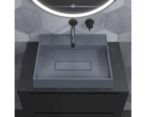 Раковина накладная кварцевая Uperwood Tanos Quartz 50 см, прямоугольная, без отверстия для смесителя, бетон