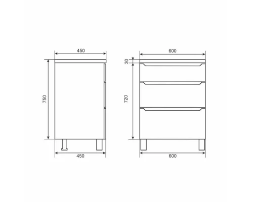 Тумба под раковину для ванной комнаты Uperwood Tanos напольная (60 см, черная, 3 ящика)