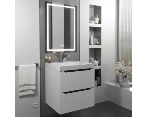 Тумба с раковиной для ванной Uperwood Tanos (50 см, подвесная, матовая, белая/графит)