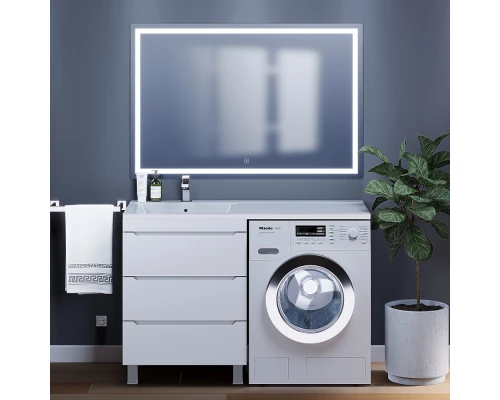 Тумба под стиральную машину Uperwood Tanos 60 см (напольная, белая, с раковиной Cosmos 120 см, левая)