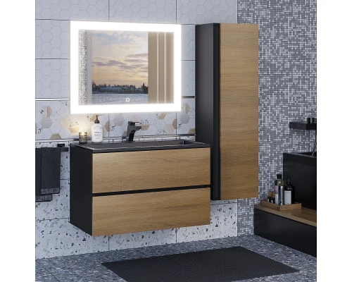 Тумба под раковину для ванной Uperwood Barsa (80 см, подвесная, черная/дуб сонома)