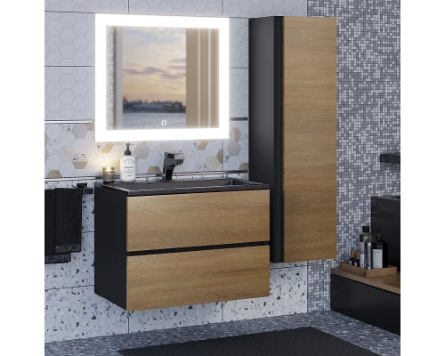 Раковина для ванной полувстраиваемая Uperwood Barsa, 70 см, прямоугольная, черная глянцевая