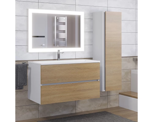 Тумба под раковину для ванной Uperwood Barsa (90 см, подвесная, белая/дуб сонома)