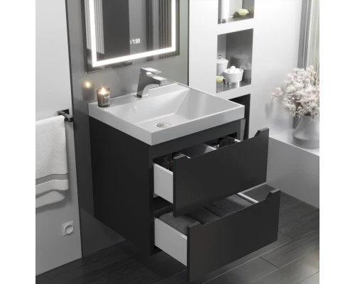 Тумба с раковиной для ванной Uperwood Tanos (50 см, подвесная, матовая, черная)