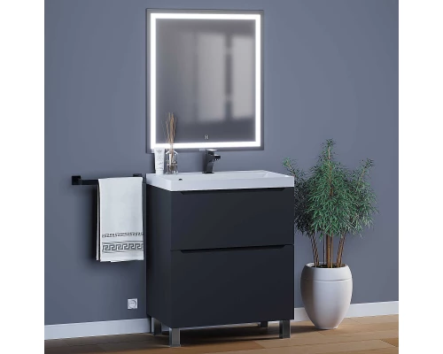 Тумба под раковину для ванной комнаты Uperwood Tanos напольная (70 см, черная, 2 ящика)