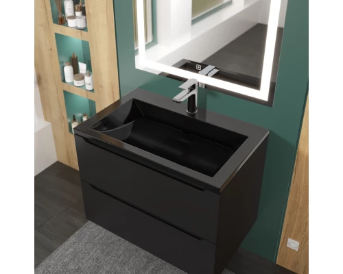 Раковина для ванной полувстраиваемая Uperwood Infinity 70х45х16,4 см, черная глянцевая