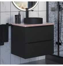 Комплект Тумба со столешницей для ванной Uperwood Tanos (60 см, черная/бук светлый, с накладной раковиной Round, цвет черный)