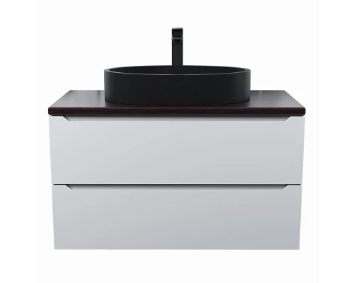 Комплект Тумба со столешницей для ванной Uperwood Tanos (90 см, белая/бук темный с накладной раковиной Rome, цвет черный)