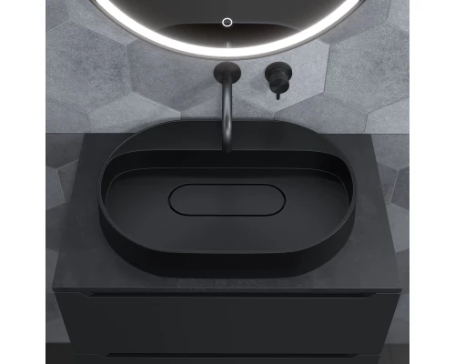 Раковина накладная кварцевая Uperwood Tanos Quartz 55 см, овальная, без отверстия для смесителя, уголь