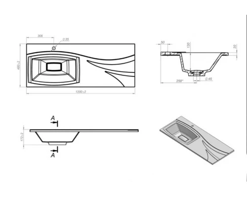 Раковина над стиральной машиной Uperwood Bon (120 см, левая, с кронштейнами)