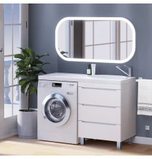 Тумба под стиральную машину Uperwood Tanos 60 см (напольная, белая, с раковиной Bruks 120 см, правая)