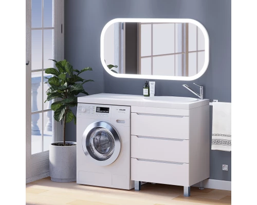 Тумба под стиральную машину Uperwood Tanos 60 см (напольная, белая, с раковиной Bruks 120 см, правая)