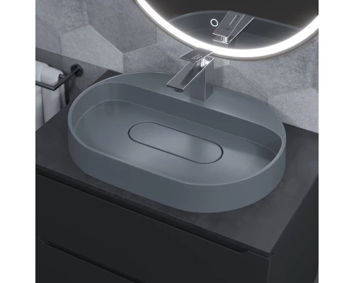 Раковина накладная кварцевая Uperwood Tanos Quartz 55х40х10 см, овальная, серая матовая, бетон