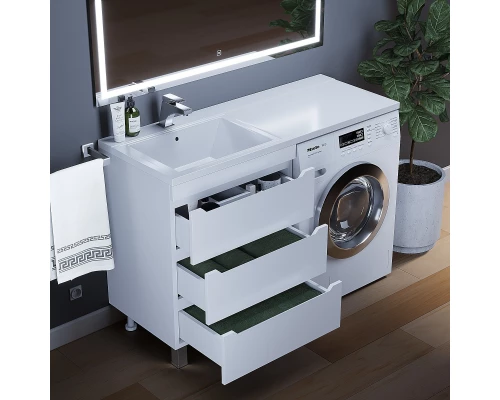 Тумба под стиральную машину Uperwood Tanos (60 см, напольная, белая, 3 ящика)