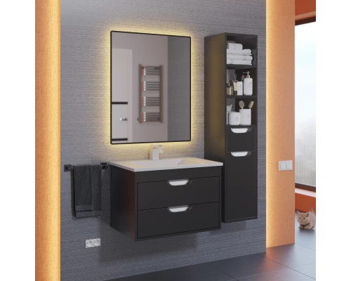 Тумба с раковиной для ванной Uperwood Modul (65 см, подвесная, матовая, черная)