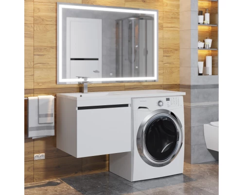 Тумба с раковиной под стиральную машину Uperwood Magenta (60/120 см, подвесная, белая/графит, выдвижной ящик, левая)
