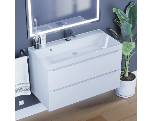 Тумба с раковиной для ванной Uperwood Tanos (90 см, подвесная, матовая, белая)