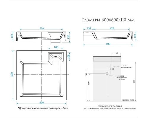 Раковина над стиральной машиной Uperwood Vission 60х60 см, белая глянцевая