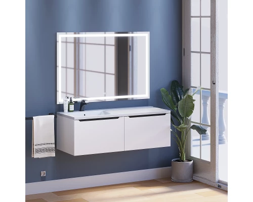 Тумба под раковину для ванной комнаты Uperwood Tanos (120 см, подвесная, левая, белая/графит)