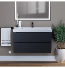 Тумба с раковиной для ванной Uperwood Tanos (90 см, подвесная, матовая, черная)