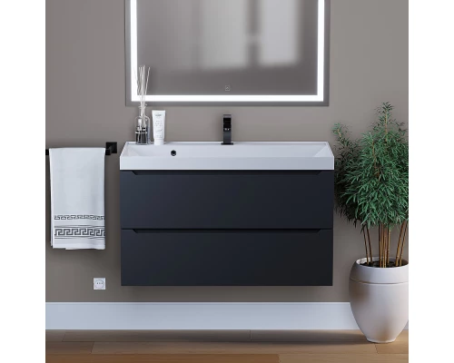Тумба с раковиной для ванной Uperwood Tanos (90 см, подвесная, матовая, черная)