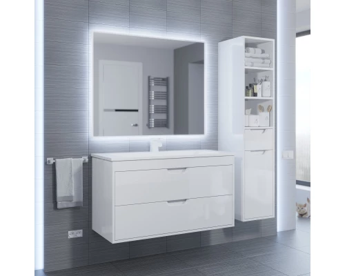 Тумба с раковиной для ванной Uperwood Modul (100 см, подвесная, глянцевая, белая)