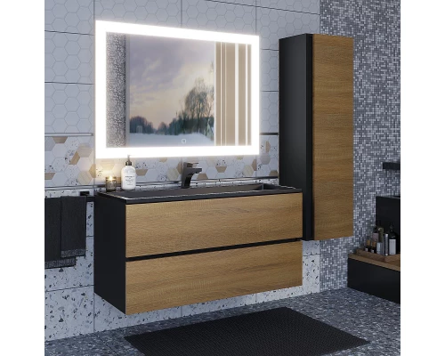 Тумба под раковину для ванной Uperwood Barsa (100 см, подвесная, черная/дуб сонома)