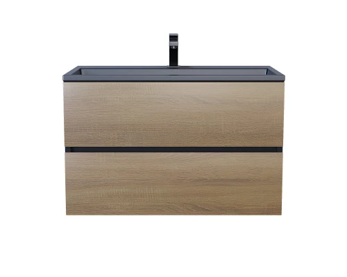 Тумба с раковиной для ванной Uperwood Barsa (80 см, раковина черная, подвесная тумба черная/дуб сонома)