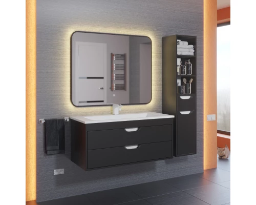 Зеркало для ванной с подсветкой Uperwood Modul (80*80 см, сенсорная кнопка, антизапотевание, черное, теплая подсветка)