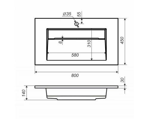 Раковина для ванной полувстраиваемая Uperwood Next (80 см, прямоугольная, белая глянцевая)