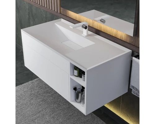 Раковина для ванной кварцевая Uperwood Lotus Quartz 100х50х13 см, белая матовая, жасмин