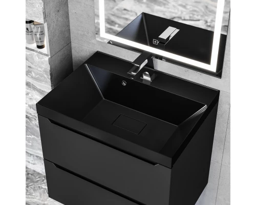 Раковина для ванной Uperwood Classic New 60 см, черная глянцевая, с накладкой для слива