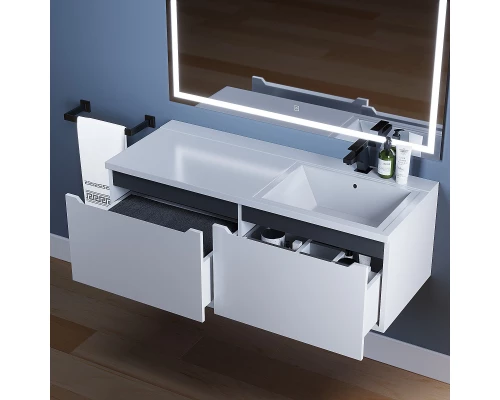 Тумба под раковину для ванной комнаты Uperwood Tanos (120 см, подвесная, правая, белая/графит)