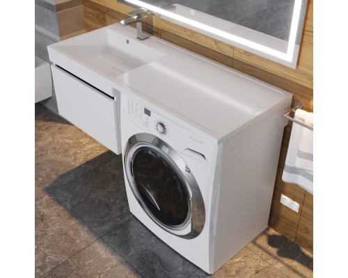 Тумба с раковиной под стиральную машину Uperwood Magenta (60/120 см, подвесная, белая/графит, выдвижной ящик, левая)