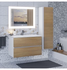 Тумба с раковиной для ванной Uperwood Barsa (80 см, раковина белая, подвесная тумба белая/дуб сонома)