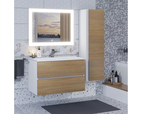 Тумба с раковиной для ванной Uperwood Barsa (80 см, раковина белая, подвесная тумба белая/дуб сонома)