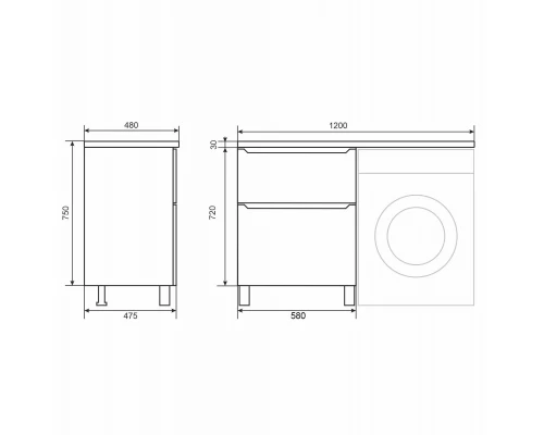 Тумба под стиральную машину Uperwood Tanos (60 см, напольная, белая, 2 ящика)