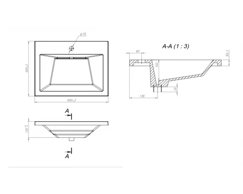 Раковина для ванной Uperwood Olivia 60 см, черная глянцевая