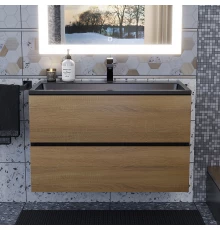 Тумба под раковину для ванной Uperwood Barsa (80 см, подвесная, черная/дуб сонома)