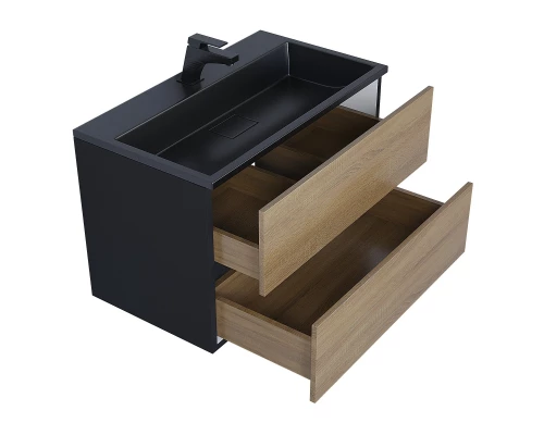 Тумба под раковину для ванной Uperwood Barsa (80 см, подвесная, черная/дуб сонома)